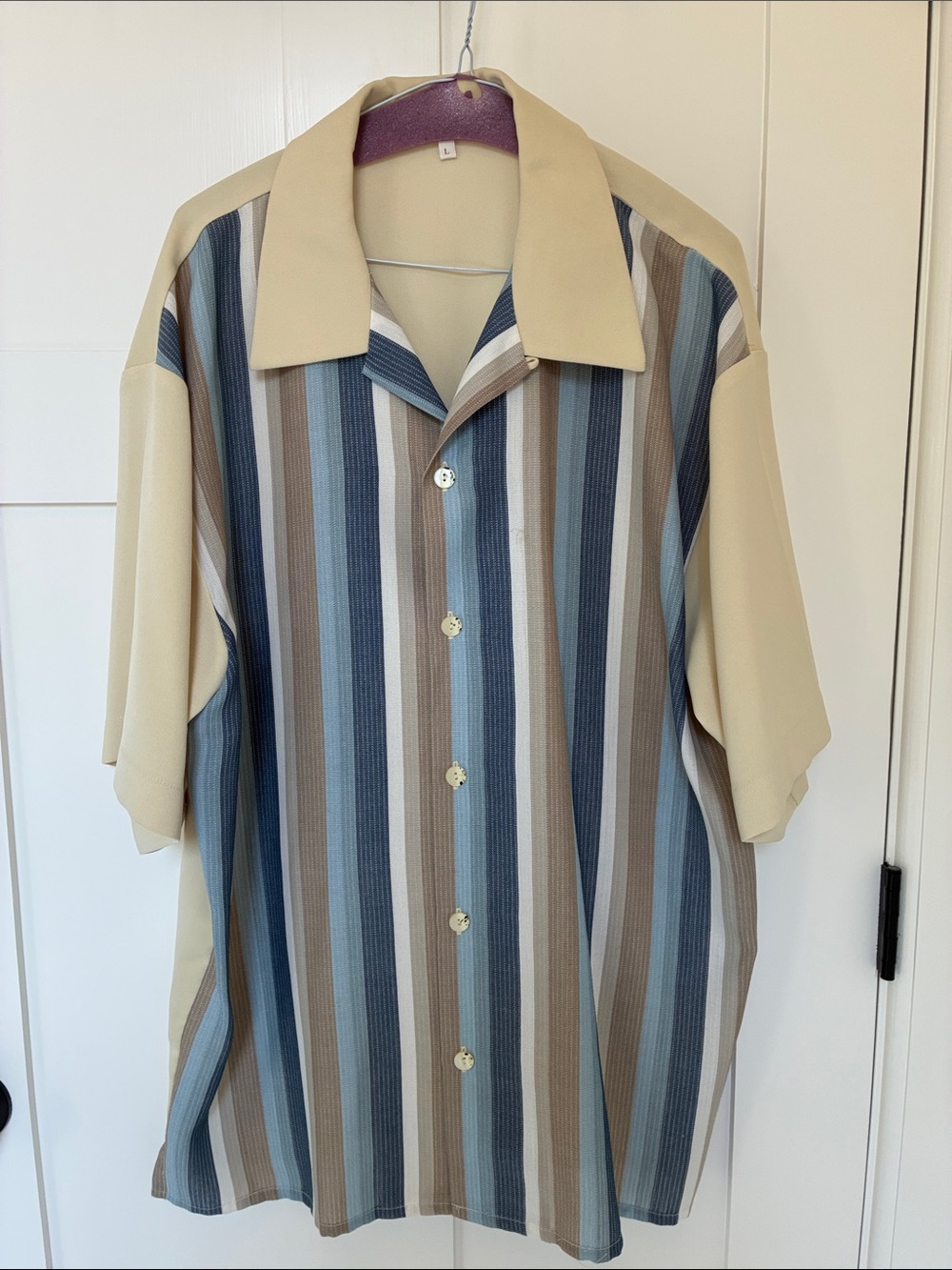 Michael Irvin Casual Short-Sleeve Stripe Button-Down Shirt - Blue & Tan